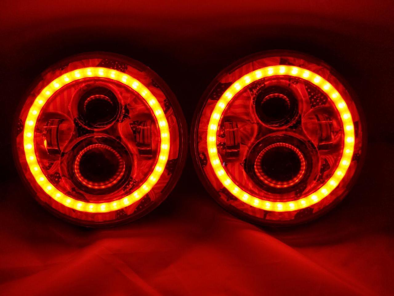 7'' AMERICANA DESIGN WITH RED HALO Suzuki Sierra Fits: Jeep Wrangler JK CJ TJ LED Rubicon Projector Daymaker Headlights Pair / Set - Image 6