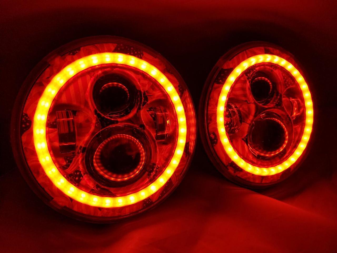 7'' AMERICANA DESIGN WITH RED HALO Suzuki Sierra Fits: Jeep Wrangler JK CJ TJ LED Rubicon Projector Daymaker Headlights Pair / Set - Image 7