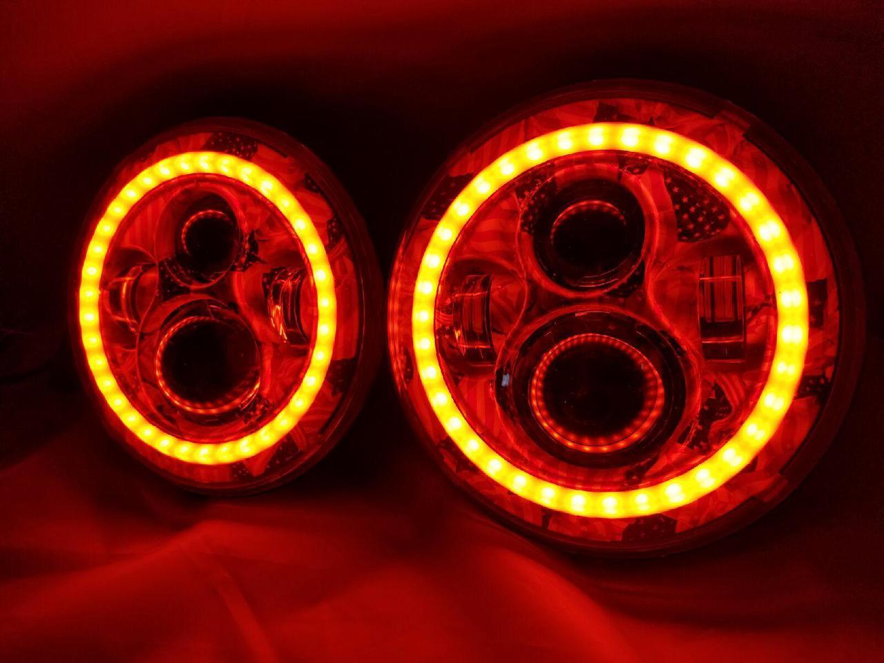 7'' AMERICANA DESIGN WITH RED HALO Suzuki Sierra Fits: Jeep Wrangler JK CJ TJ LED Rubicon Projector Daymaker Headlights Pair / Set - Image 9