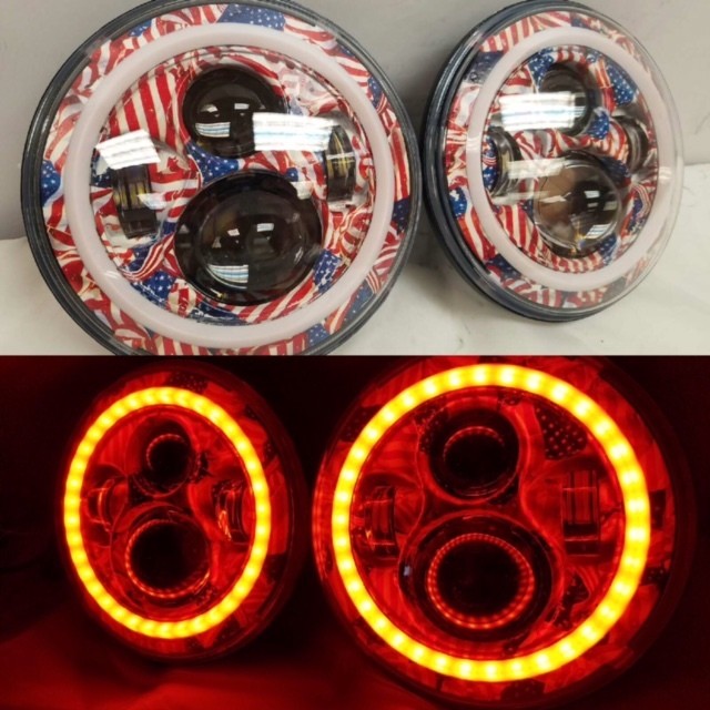 7'' AMERICANA DESIGN WITH RED HALO Suzuki Sierra Fits: Jeep Wrangler JK CJ TJ LED Rubicon Projector Daymaker Headlights Pair / Set - Image 10