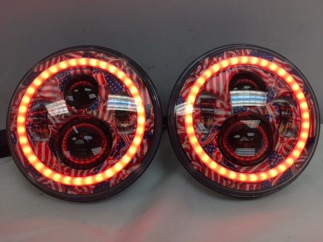 7'' AMERICANA DESIGN WITH RED HALO Suzuki Sierra Fits: Jeep Wrangler JK CJ TJ LED Rubicon Projector Daymaker Headlights Pair / Set - Image 11