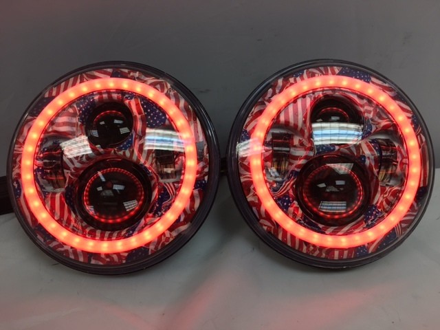 7'' AMERICANA DESIGN WITH RED HALO Suzuki Sierra Fits: Jeep Wrangler JK CJ TJ LED Rubicon Projector Daymaker Headlights Pair / Set - Image 12