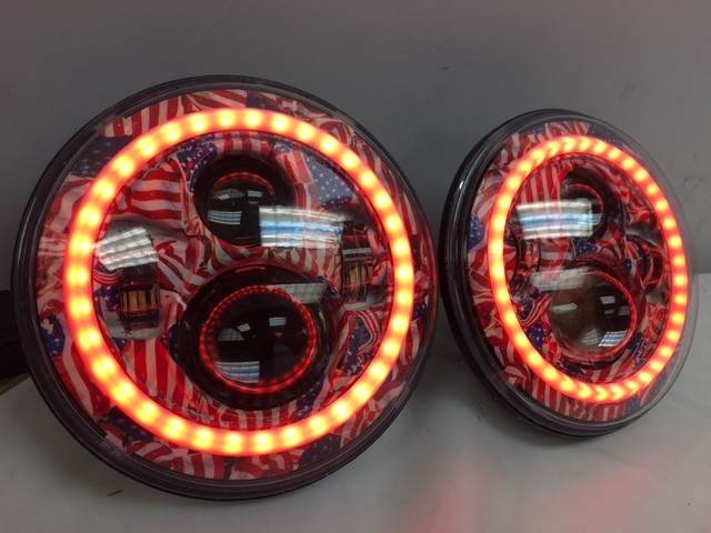 7'' AMERICANA DESIGN WITH RED HALO Suzuki Sierra Fits: Jeep Wrangler JK CJ TJ LED Rubicon Projector Daymaker Headlights Pair / Set - Image 13