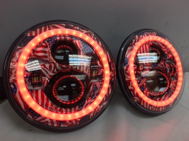 7'' AMERICANA DESIGN WITH RED HALO Suzuki Sierra Fits: Jeep Wrangler JK CJ TJ LED Rubicon Projector Daymaker Headlights Pair / Set - Image 14