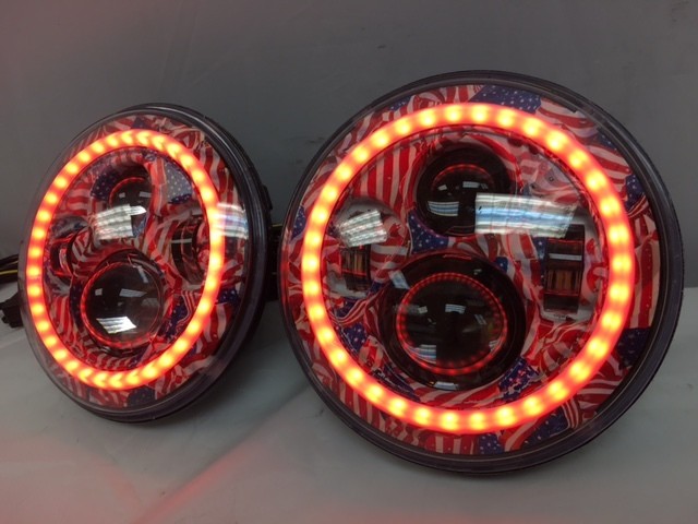 7'' AMERICANA DESIGN WITH RED HALO Suzuki Sierra Fits: Jeep Wrangler JK CJ TJ LED Rubicon Projector Daymaker Headlights Pair / Set - Image 15