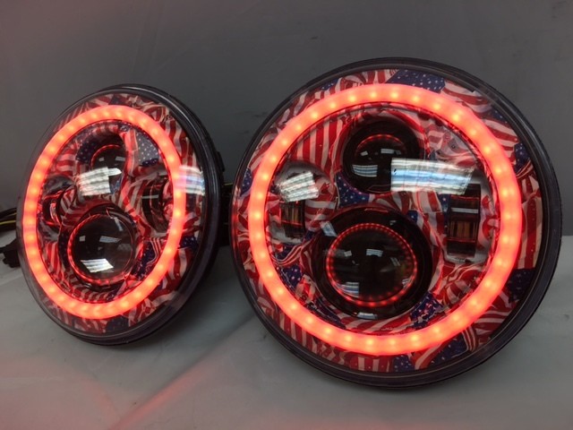7'' AMERICANA DESIGN WITH RED HALO Suzuki Sierra Fits: Jeep Wrangler JK CJ TJ LED Rubicon Projector Daymaker Headlights Pair / Set - Image 16