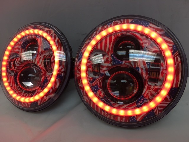 7'' AMERICANA DESIGN WITH RED HALO Suzuki Sierra Fits: Jeep Wrangler JK CJ TJ LED Rubicon Projector Daymaker Headlights Pair / Set - Image 17