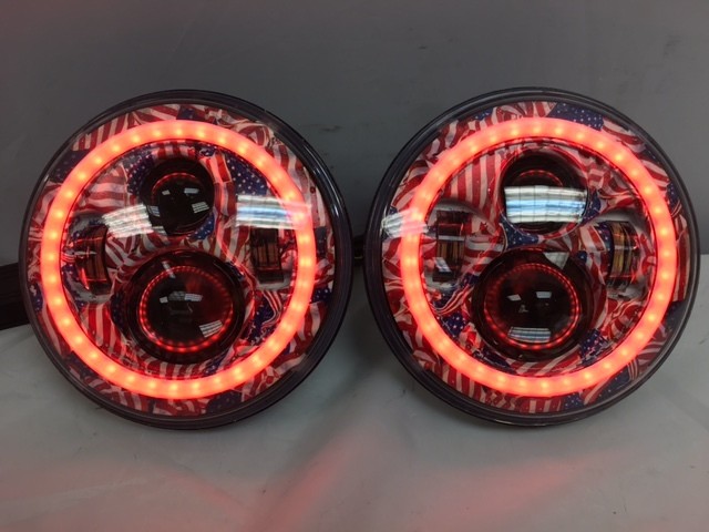 7'' AMERICANA DESIGN WITH RED HALO Suzuki Sierra Fits: Jeep Wrangler JK CJ TJ LED Rubicon Projector Daymaker Headlights Pair / Set - Image 19
