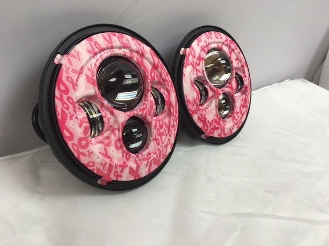 7'' BREAST CANCER AWARNESS DESIGN Suzuki Sierra Fits: Jeep Wrangler JK CJ TJ LED Rubicon Projector Daymaker Headlights Pair / Set - Image 3